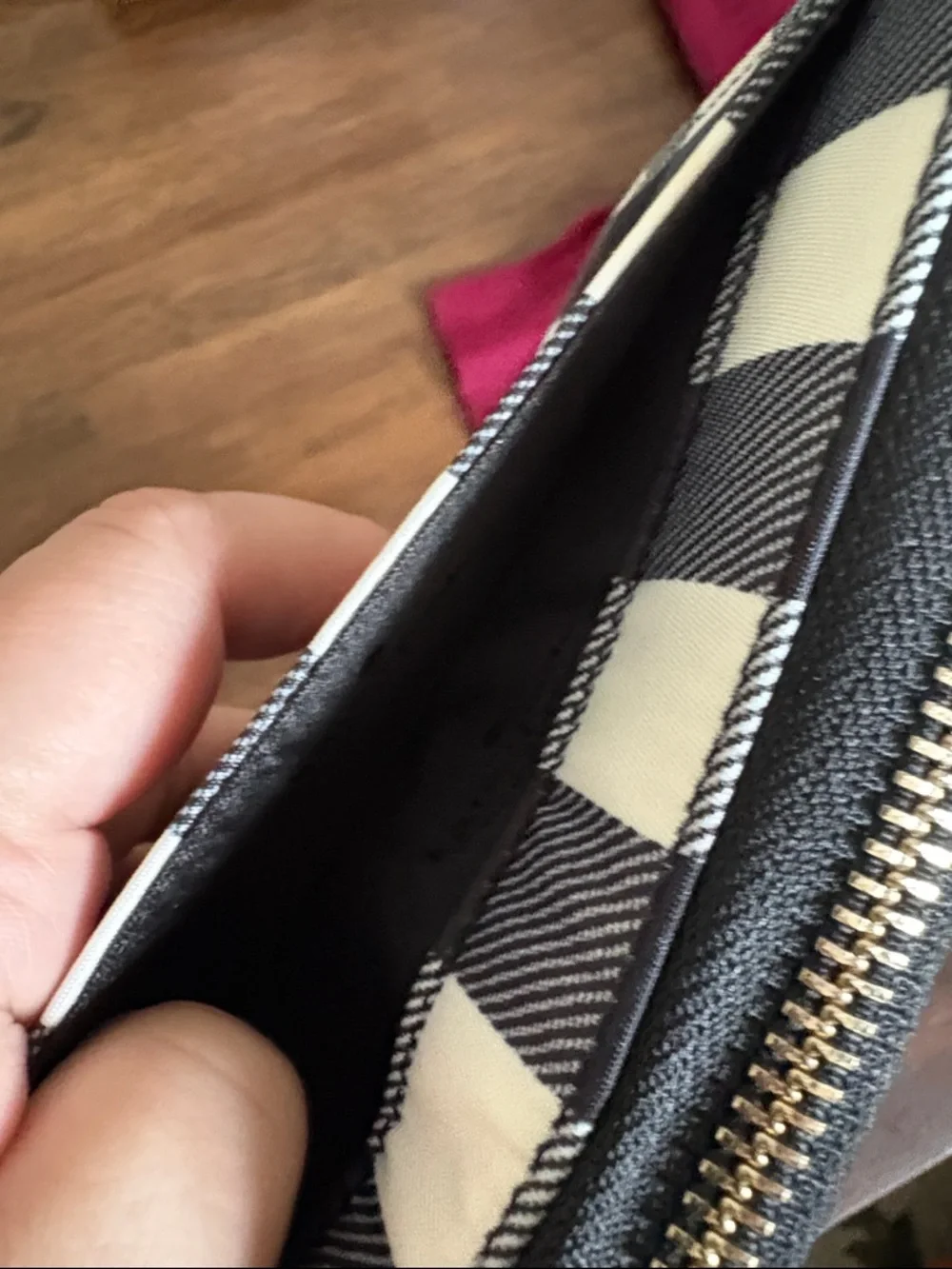 kate spade Black and White Buffalo Check Zip Wallet